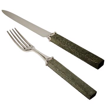 Galuchat Cutlery in real leather, dark green, set of 2 [3]