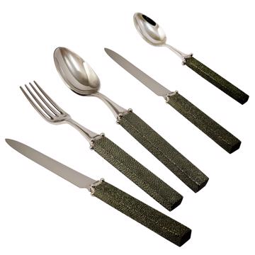 Galuchat Cutlery in real leather, dark green, set of 5 [3]