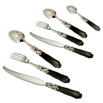 Saba Cutlery in Resin and silver, mat black, set of 7
