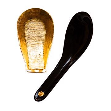 Horn Soup Spoon and Rest, gold, with rest [3]