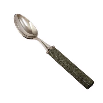Galuchat spoon in real leather, dark green, dessert [1]
