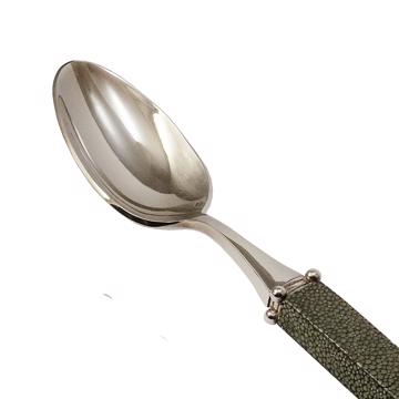 Galuchat spoon in real leather, dark green, dessert [2]