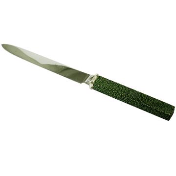 Couteau Galuchat en cuir véritable, vert foncé, table  [4]