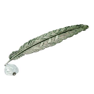 Feather book mark with cristal, silver