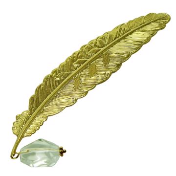 Feather book mark with cristal, gold, clear cristal [2]
