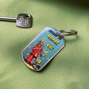 Robot key ring in Resin and Aluminum, sky blue [1]