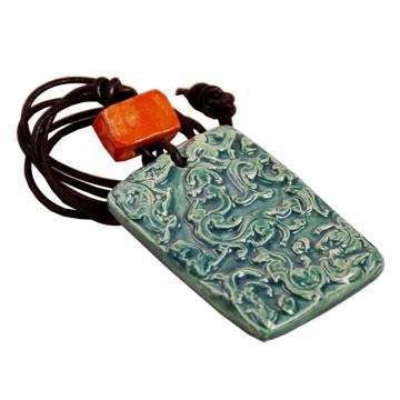 Macao Pendent in earthenware and leather, duck blue