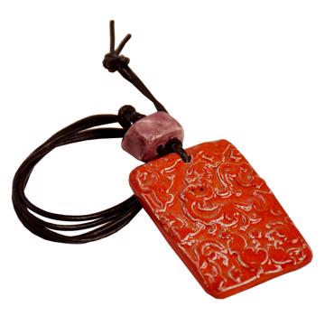 Macao Pendent in earthenware and leather, special red