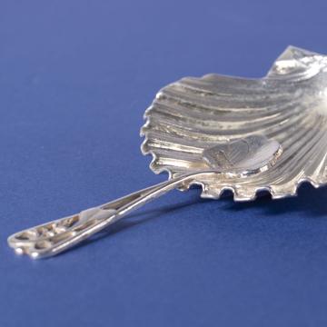 Shell salt cellar in silver plated, silver, with spoon [2]