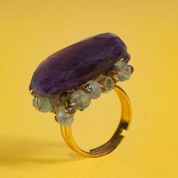Couture rings in silver and natural stones., purple