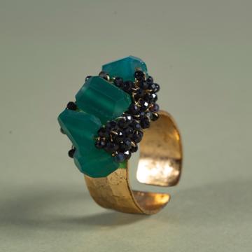 Couture rings in silver and natural stones., dark green