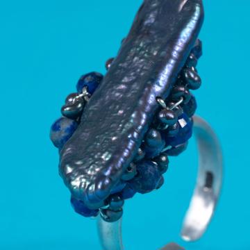 Couture rings in silver and natural stones., dark blue [3]