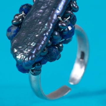 Couture rings in silver and natural stones., dark blue [4]