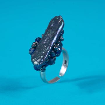 Couture rings in silver and natural stones., dark blue
