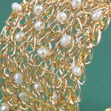 Aube cuff in pearls and gold plated, gold, the classic [3]