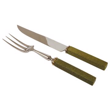 Galuchat cutting set in real leather, dark green, three tooth