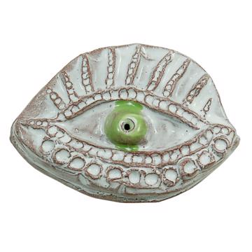 Rich Eye incense base in earthenware, moss green 