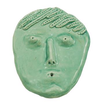 Face incense base in earthenware, mint green