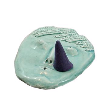 Face incense base in earthenware, mint green [5]