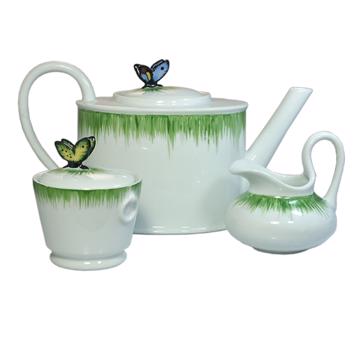 Butterfly set in Limoges porcelain, multicolor, coffee/tea pot