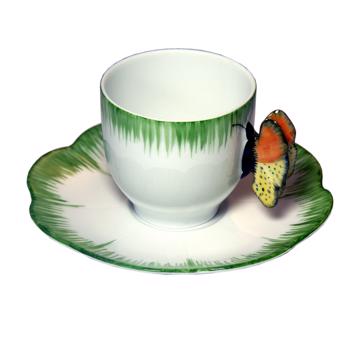 Tasse à thé ou café du Service Papillon, jaune orange, tasse à café