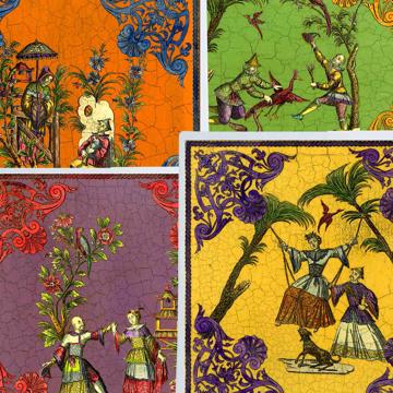 Chinoiseries, Chromo placemats in laminated paper, multicolor, complet collection [2]