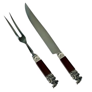 Neptune two tooth carving set, dark red, cocobolo wood