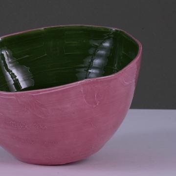 Large two tones Bowl in turned earthenware, strong pink, 24 x 10 cm [2]