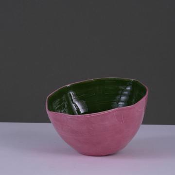 Large two tones Bowl in turned earthenware, strong pink, 24 x 10 cm