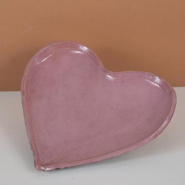 Heart plate in stamped stoneware, light pink [4]