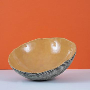 Reef salad bowl in stamped stoneware, yellow orange