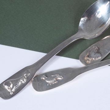 Small Farmyard spoons in silver plated, silver, rooster [2]