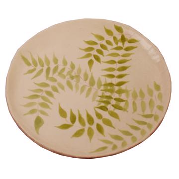 Fern Dessert Plate in stamped earthenware, moss green  [5]
