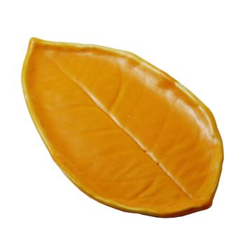 Petite feuille citronnier en faïence, jaune orange