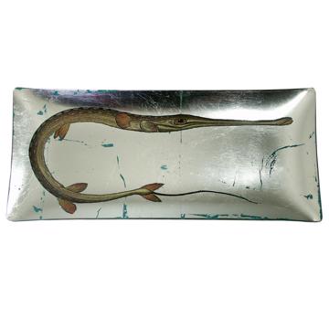 Fish Sushi plate dish in decoupage under glass, silver, fish 7