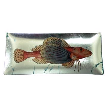 Fish Sushi plate dish in decoupage under glass, silver, fish 5