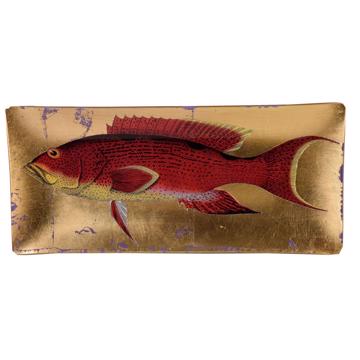 Fish Sushi plate dish in decoupage under glass, gold, fish 5