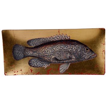Fish Sushi plate dish in decoupage under glass, gold, fish 4