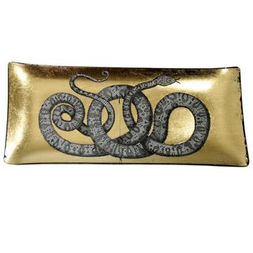 Snake dish in decoupage under glass, gold