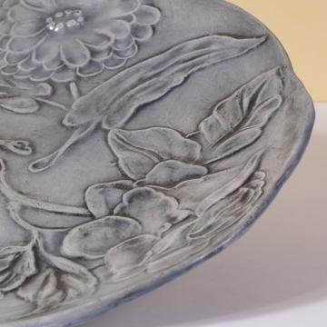 3 flowers Dessert Plate in stamped earthenware, blue grey [4]