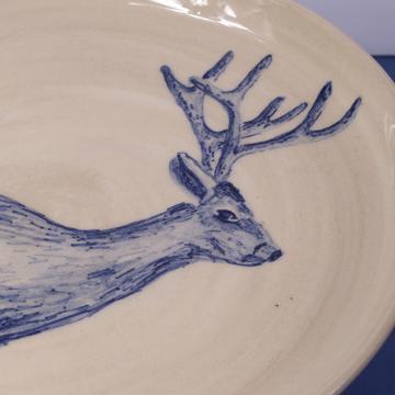 Blue Forest Plate in turned Earthenware, dark blue, stag [3]