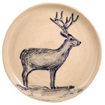 Blue Forest Plate in turned Earthenware, dark blue, stag [5]