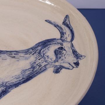 Blue Forest Plate in turned Earthenware, dark blue, goat [2]