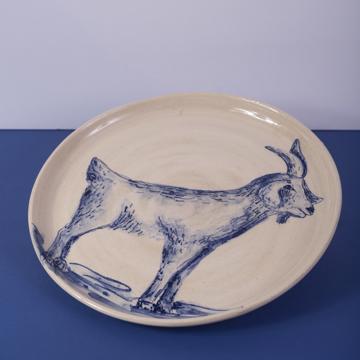 Blue Forest Plate in turned Earthenware, dark blue, goat [1]