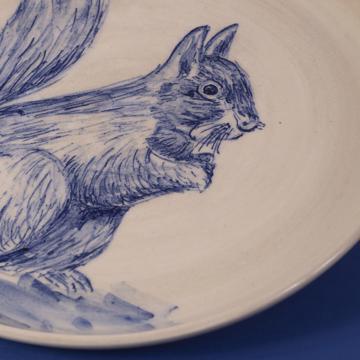 Blue Forest Plate in turned Earthenware, dark blue, squirrel [2]