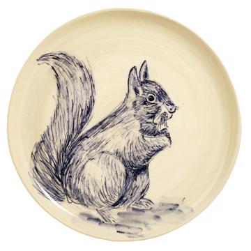 Blue Forest Plate in turned Earthenware, dark blue, squirrel [3]