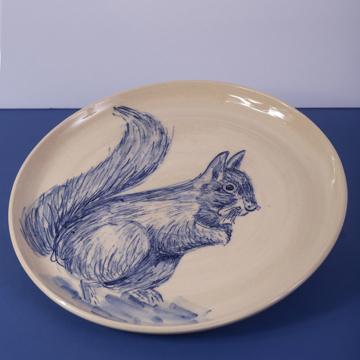 Blue Forest Plate in turned Earthenware, dark blue, squirrel [1]