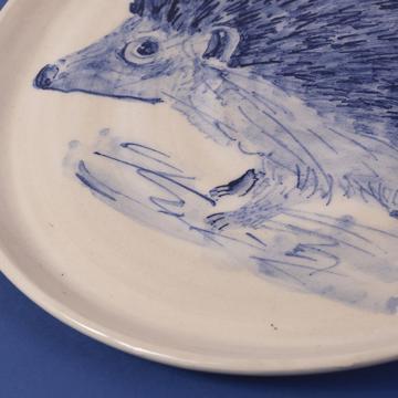 Blue Forest Plate in turned Earthenware, dark blue, hedgehog [2]