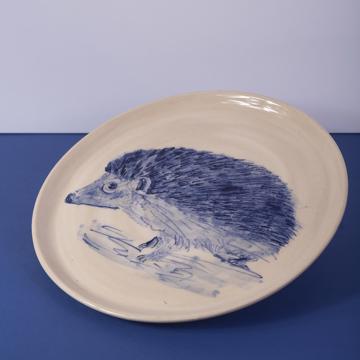 Blue Forest Plate in turned Earthenware, dark blue, hedgehog [1]