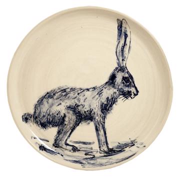 Blue Forest Plate in turned Earthenware, dark blue, hare [3]